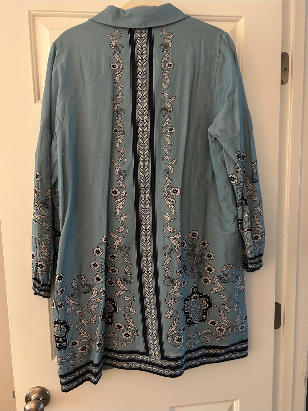 Cleobella Blue Floral Border Print Shirt Dress Size L - Picture 3 of 3